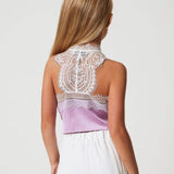 Twinset Kids Top Bianco/Viola con Pizzo per Bambine