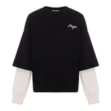MSGM Kids Felpa Girocollo Nera White Sleeves per Bambine