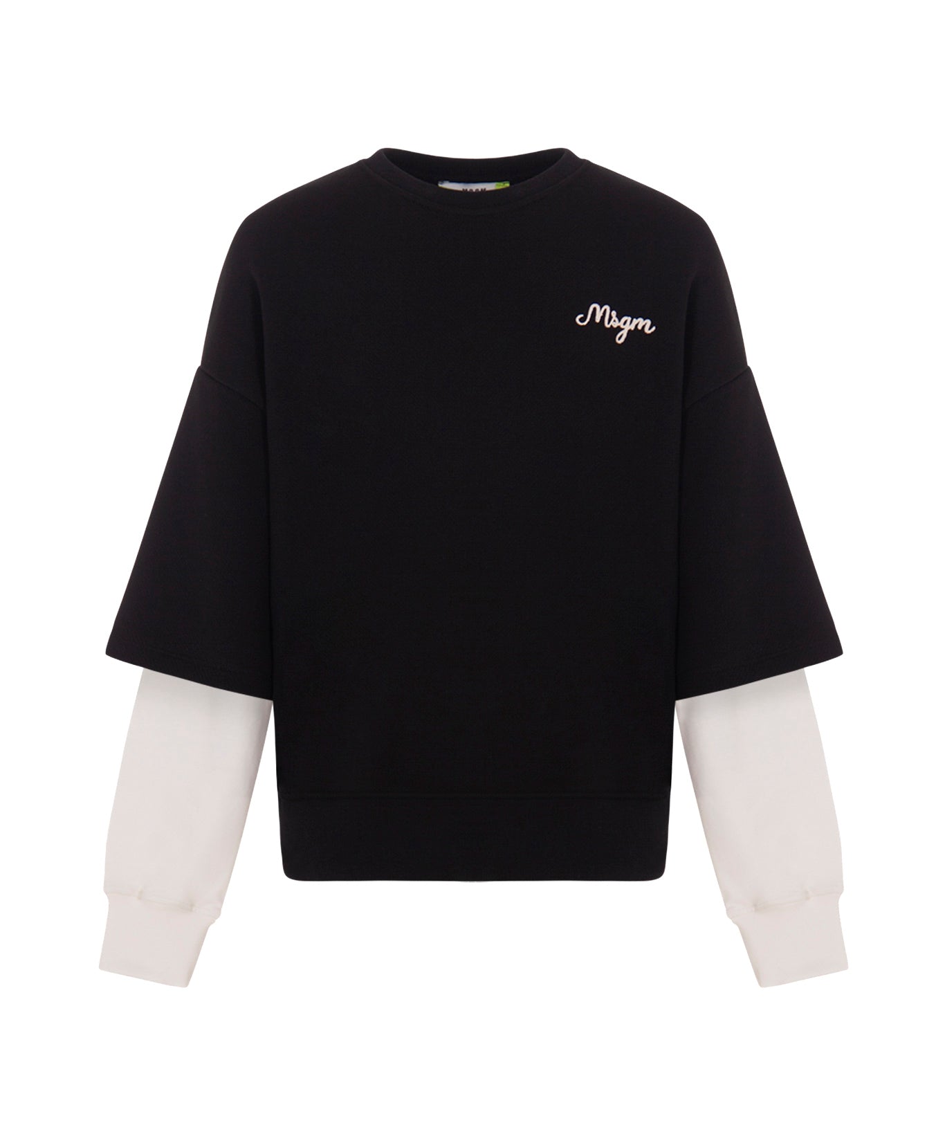 MSGM Kids Felpa Girocollo Nera White Sleeves per Bambine