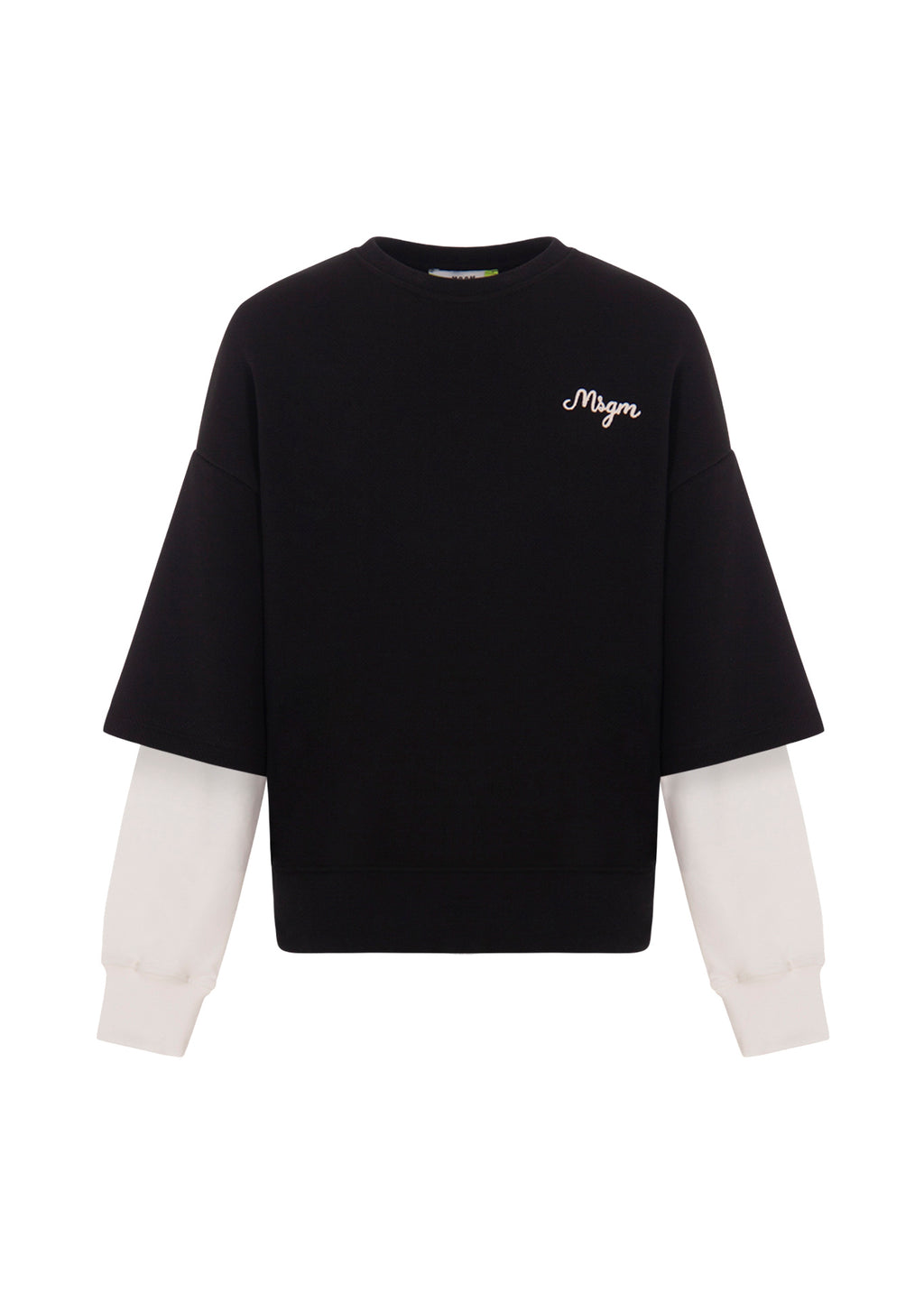MSGM Kids Felpa Girocollo Nera White Sleeves per Bambine