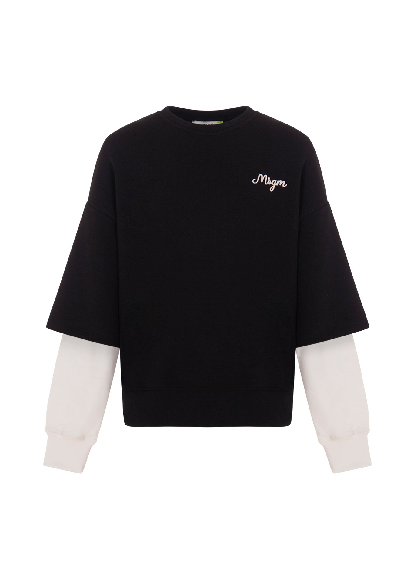 MSGM Kids Felpa Girocollo Nera White Sleeves per Bambine