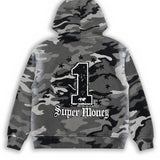 ART SUPER MONEY Kids Felpa con Stampa Labbra e Strass Grigio Camouflage per Bambini