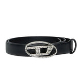 Diesel Kids Cintura Nero con Logo Oval-D con Strass per Bambine