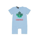 Dsquared2 Kids Tutina Celeste con Stampa Logo Foglia D'acero a Contrasto per Neonati