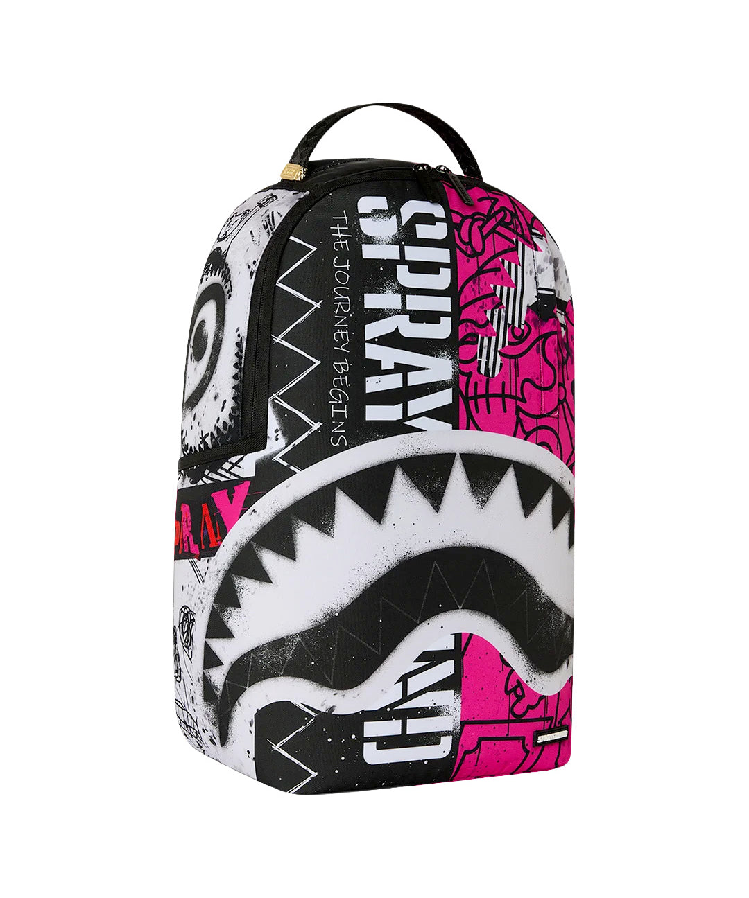 Sprayground Kids Zaino Think On It Nero e Rosa Fuxia con Stampa Shark Mouth e Logo Graffiti