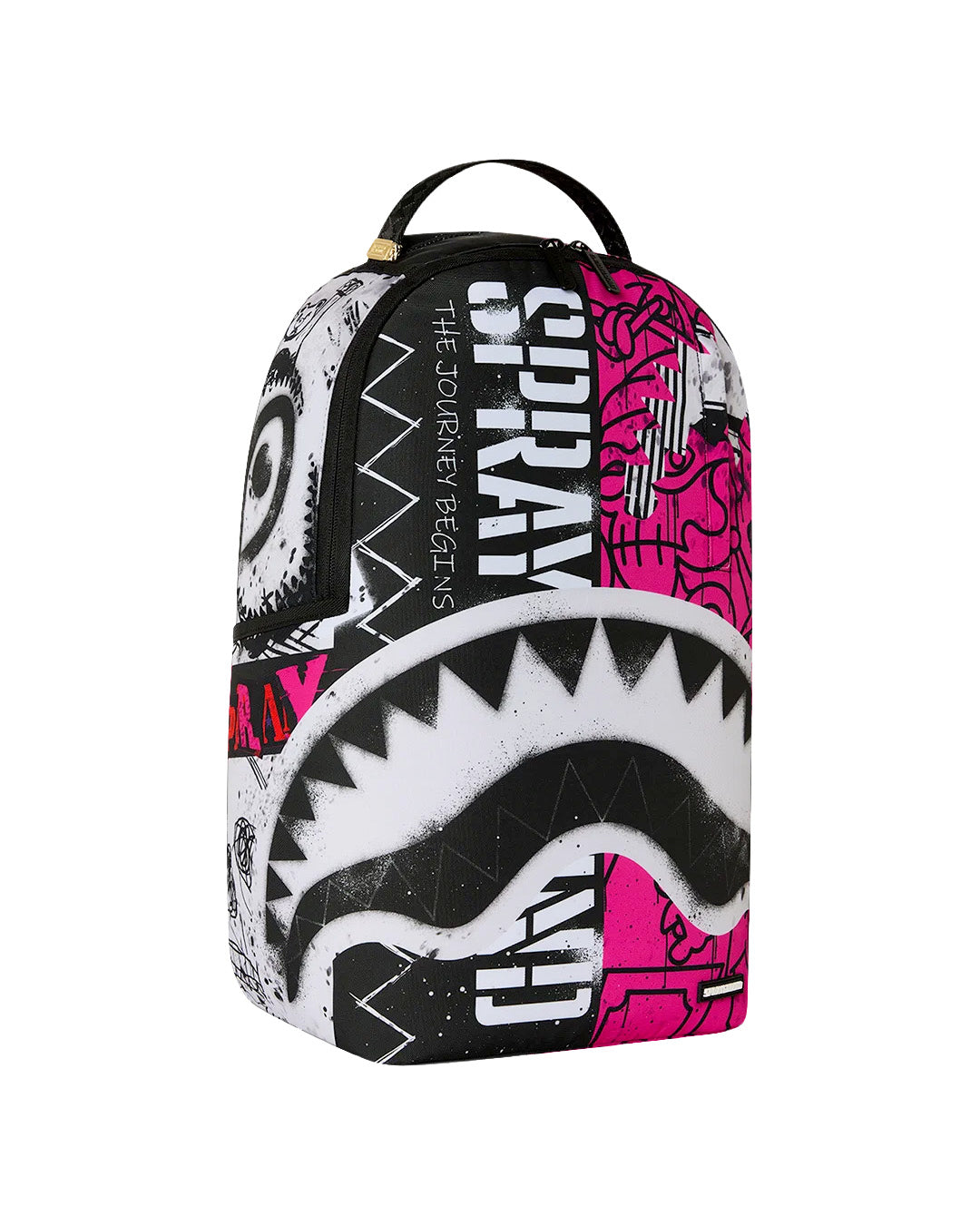 Sprayground Kids Zaino Think On It Nero e Rosa Fuxia con Stampa Shark Mouth e Logo Graffiti