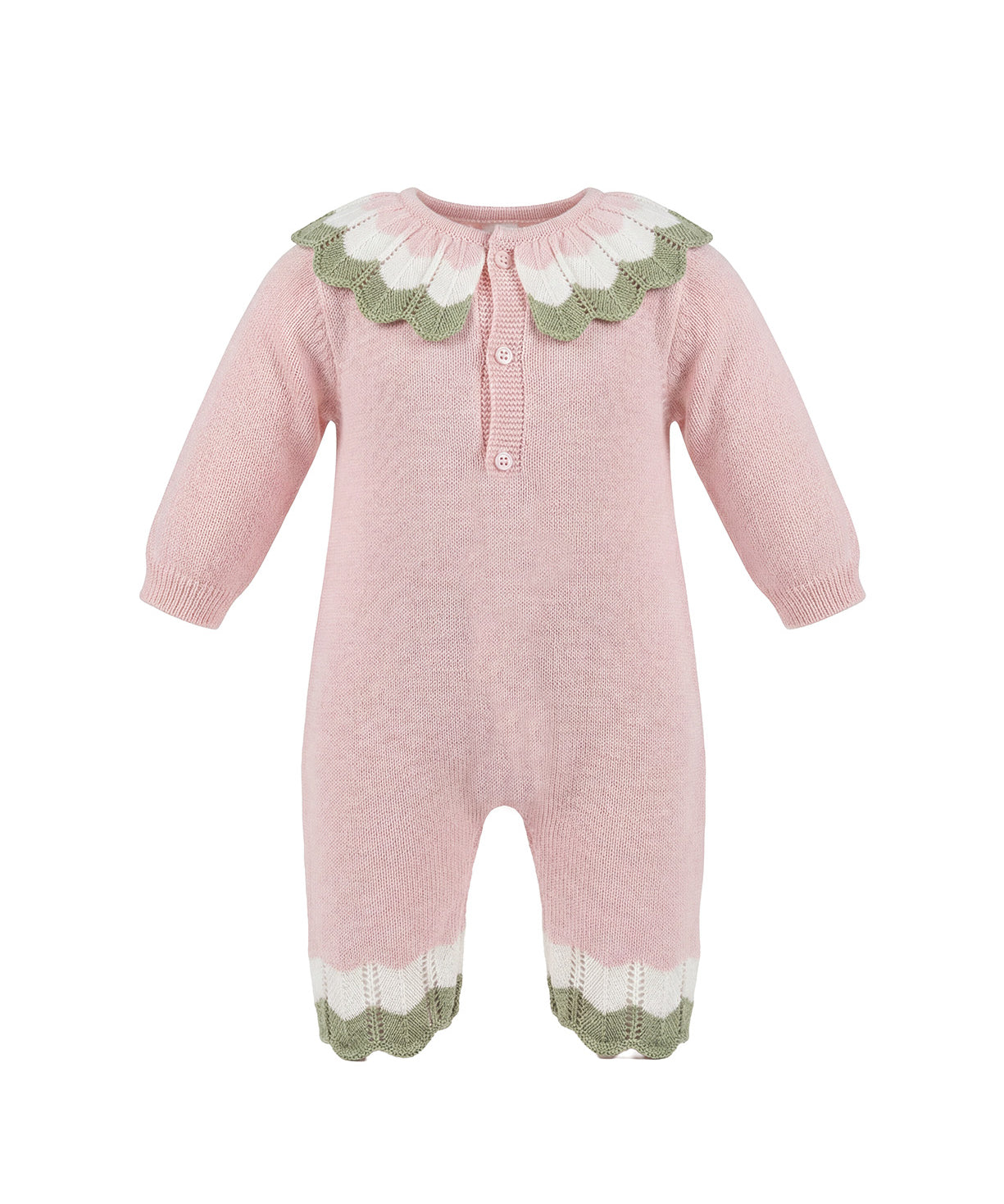 Marlu Tutina Panna con Dettagli Rosa/Verde e Ricamo Fiore per Neonate