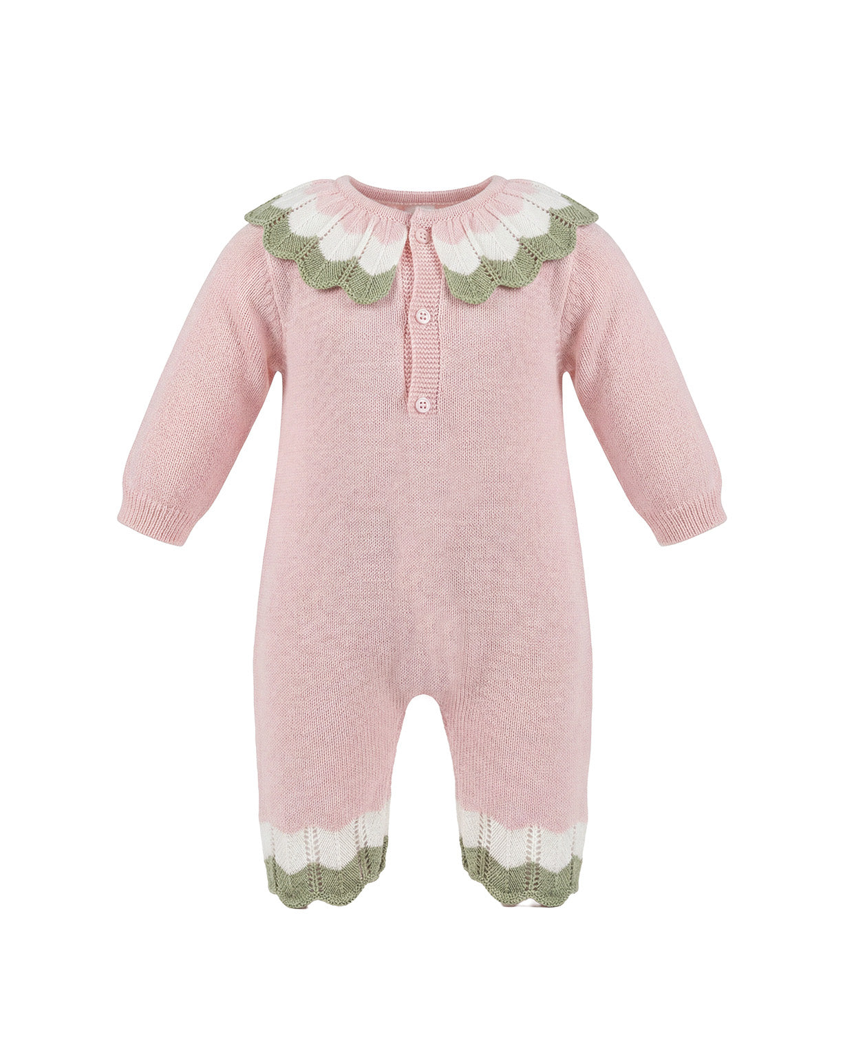 Marlu Tutina Panna con Dettagli Rosa/Verde e Ricamo Fiore per Neonate