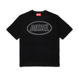 Diesel Kids T-shirt Nera con Stampa Oval D Unisex per Bambini