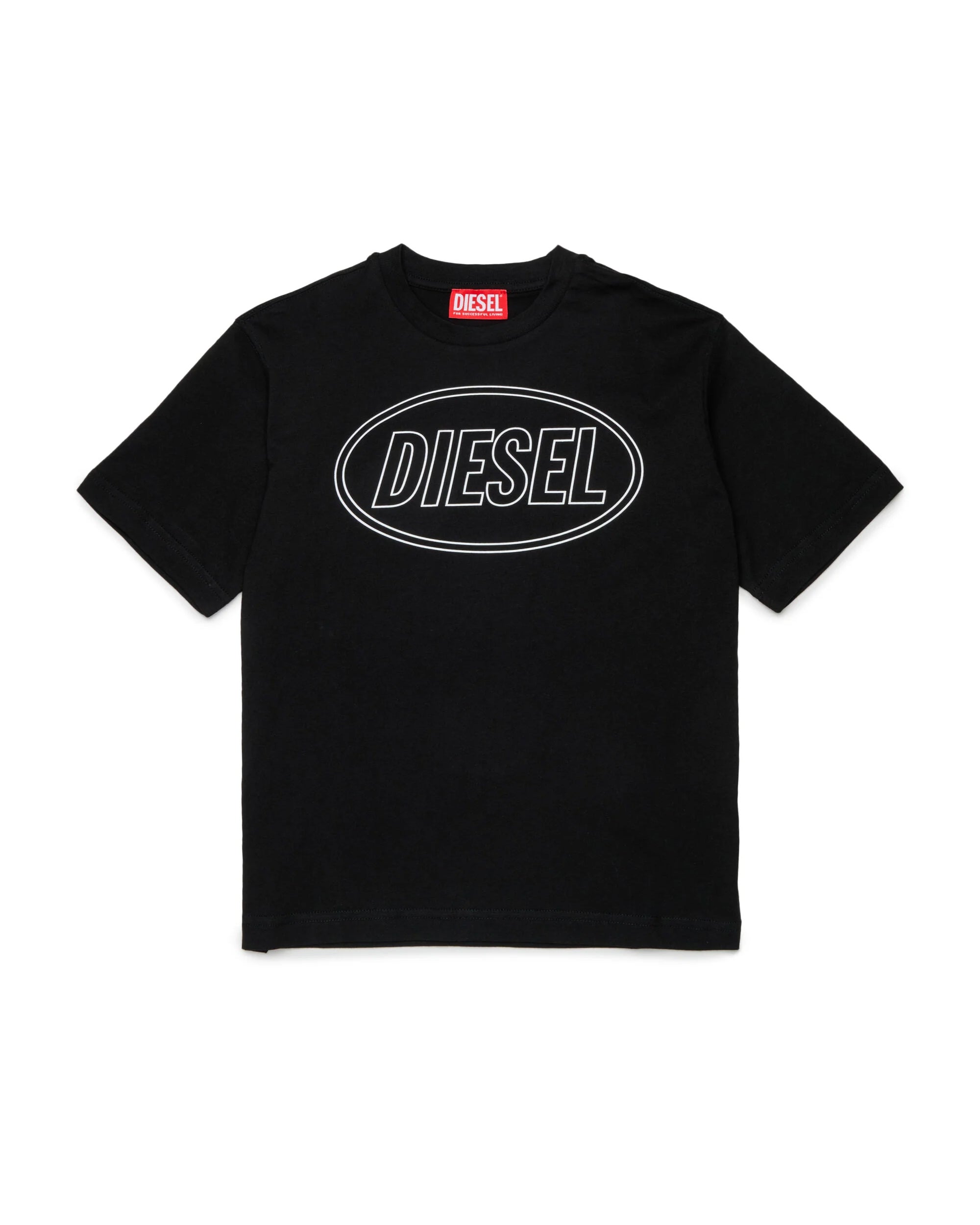 Diesel Kids T-shirt Nera con Stampa Oval D Unisex per Bambini