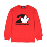 Dsquared2 Kids Felpa Girocollo Rossa con Stampa D2 Leaf per Bambini