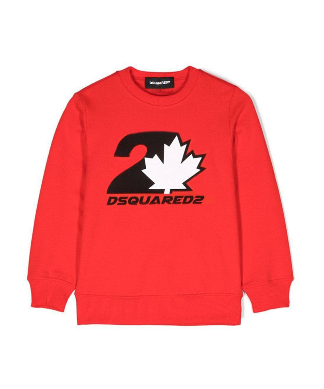 Dsquared2 Kids Felpa Girocollo Rossa con Stampa D2 Leaf per Bambini