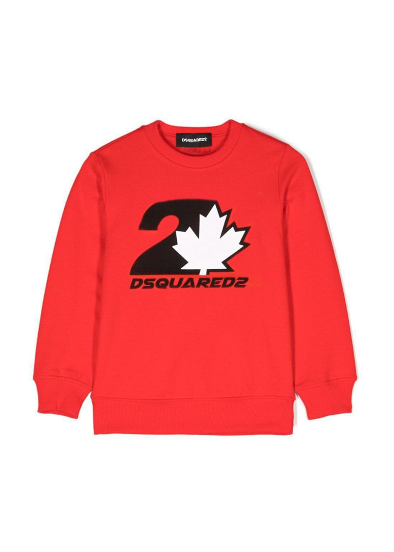 Dsquared2 Kids Felpa Girocollo Rossa con Stampa D2 Leaf per Bambini