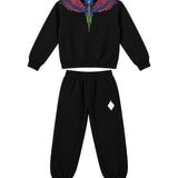 Marcelo Burlon County of Milan Kids Set Felpa+Pantalone Nero Stampa Ali per Neonati