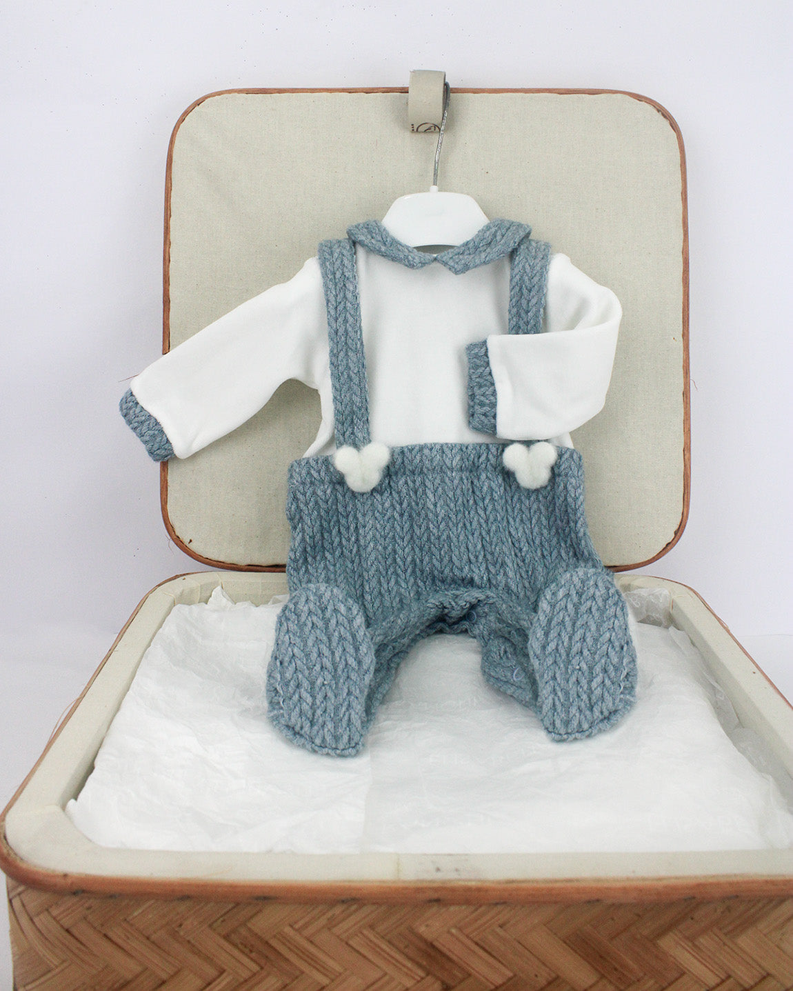 Deolinda Tutina Bianca/Denim con Teddy per Neonati