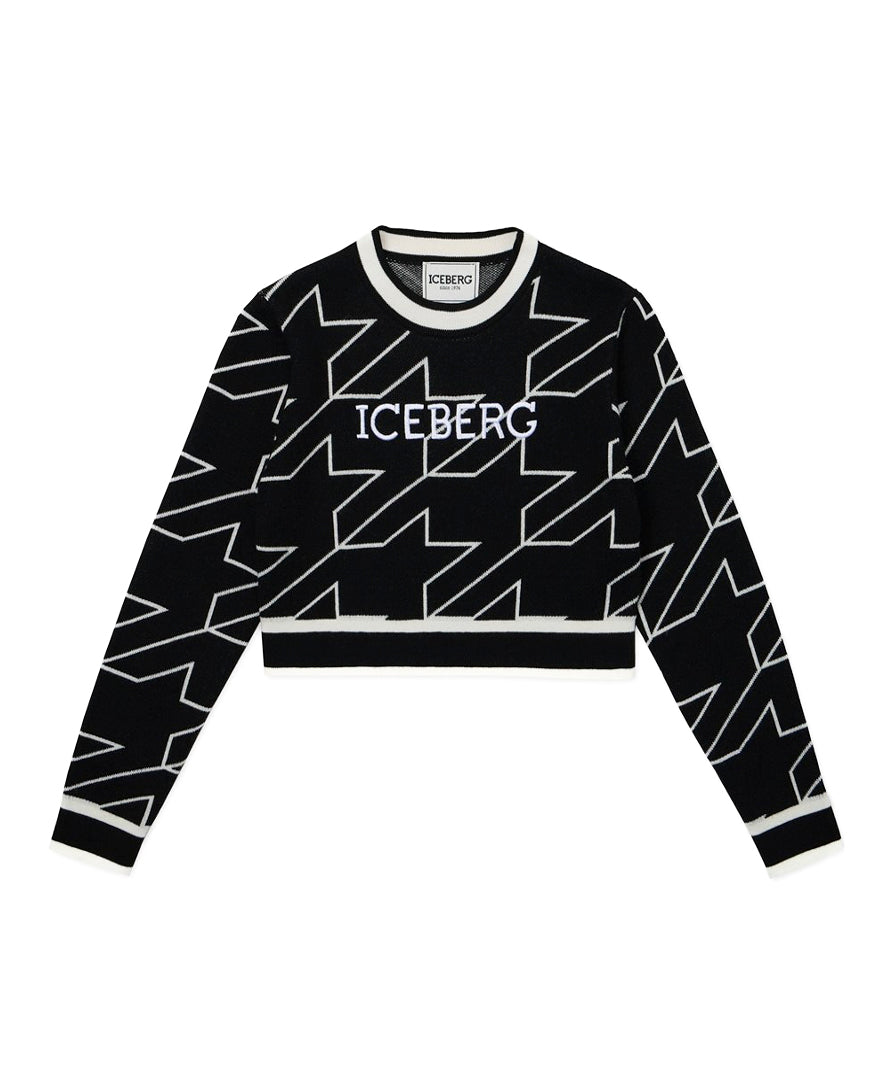 Iceberg Kids Maglione Nero Crop Pied-de-Poule per Bambine