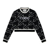 Iceberg Kids Maglione Nero Crop Pied-de-Poule per Bambine