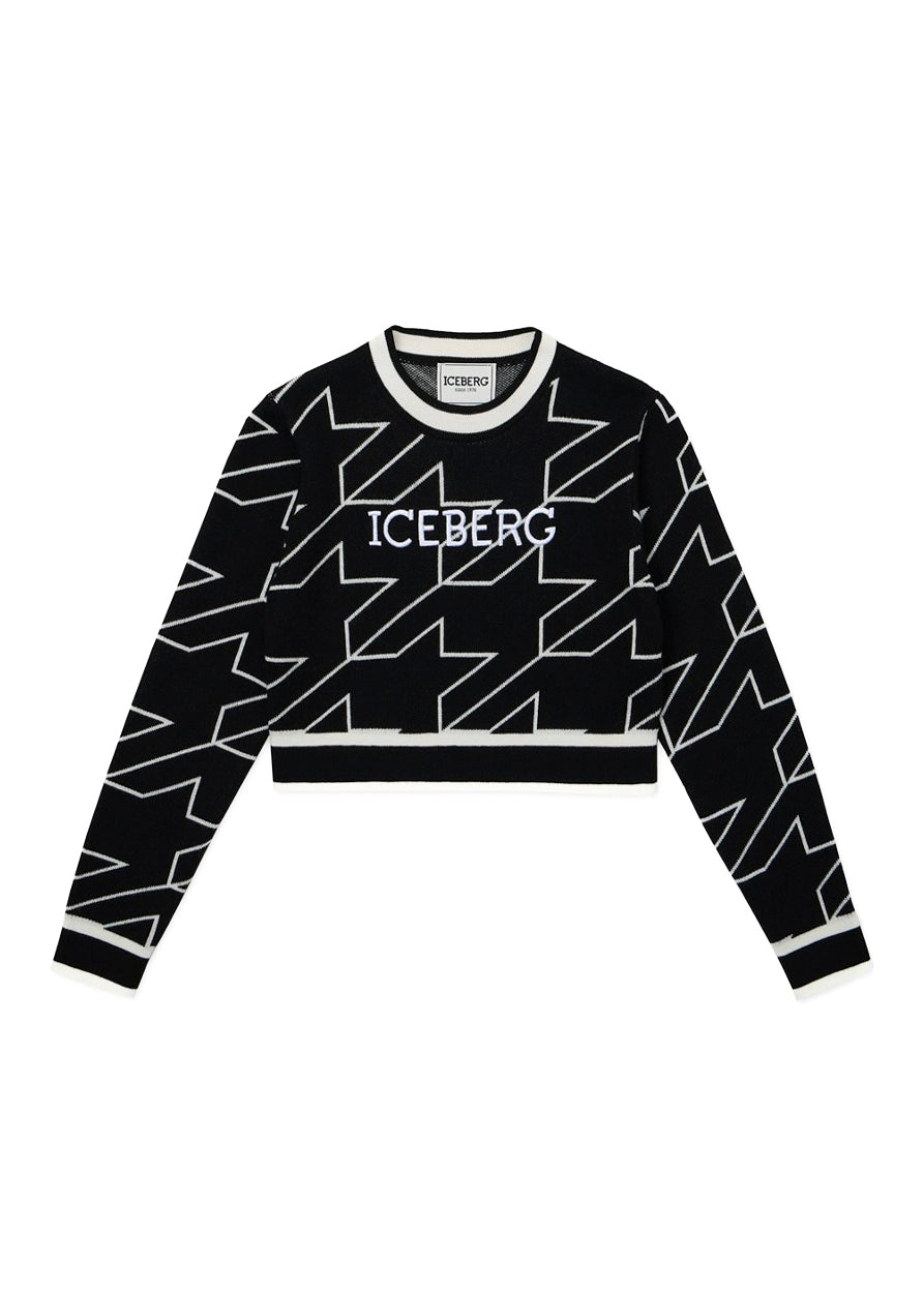 Iceberg Kids Maglione Nero Crop Pied-de-Poule per Bambine