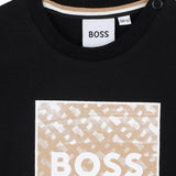 Boss Kids T-Shirt nera con Stampa con Colletto Girocollo