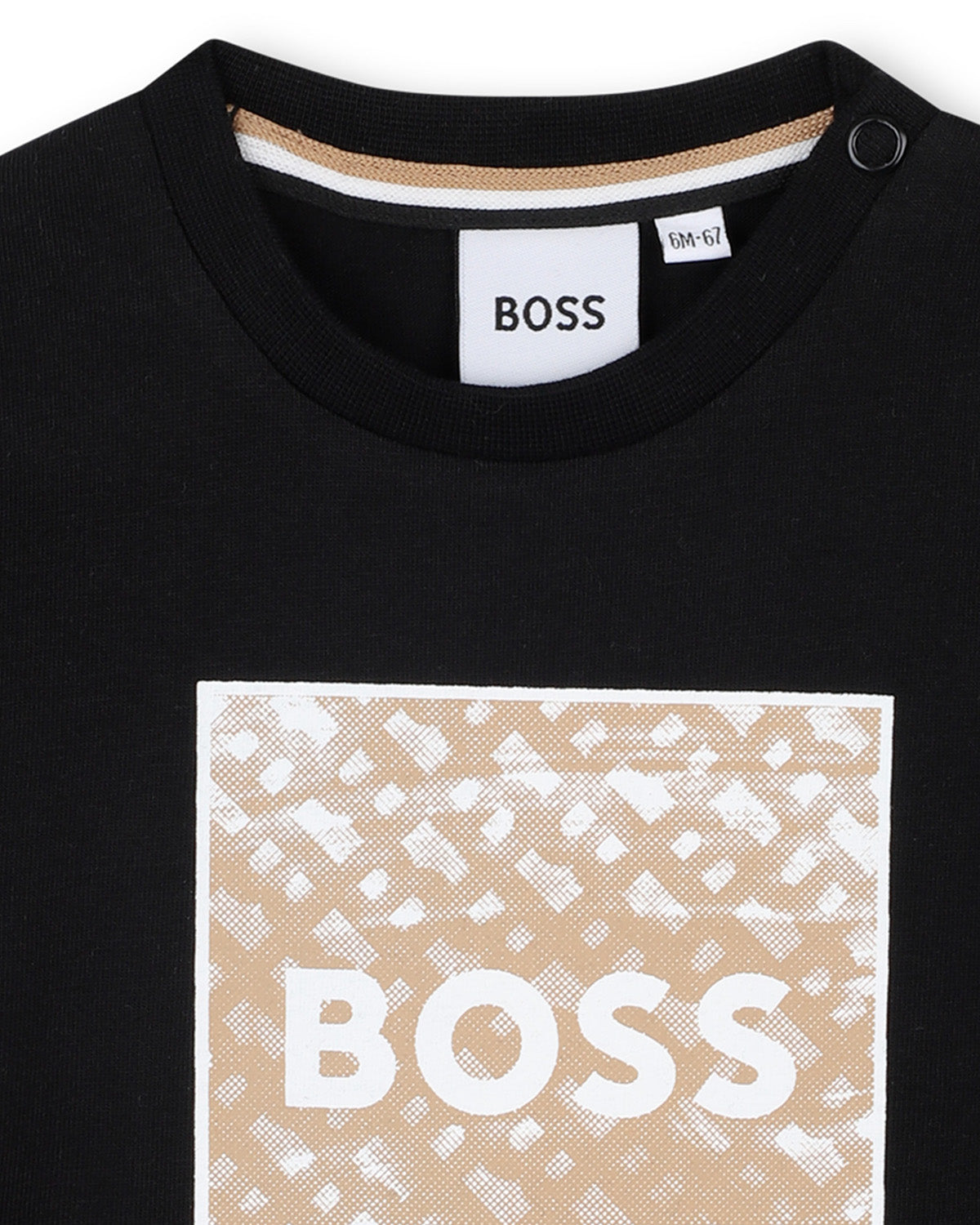 Boss Kids T-Shirt nera con Stampa con Colletto Girocollo