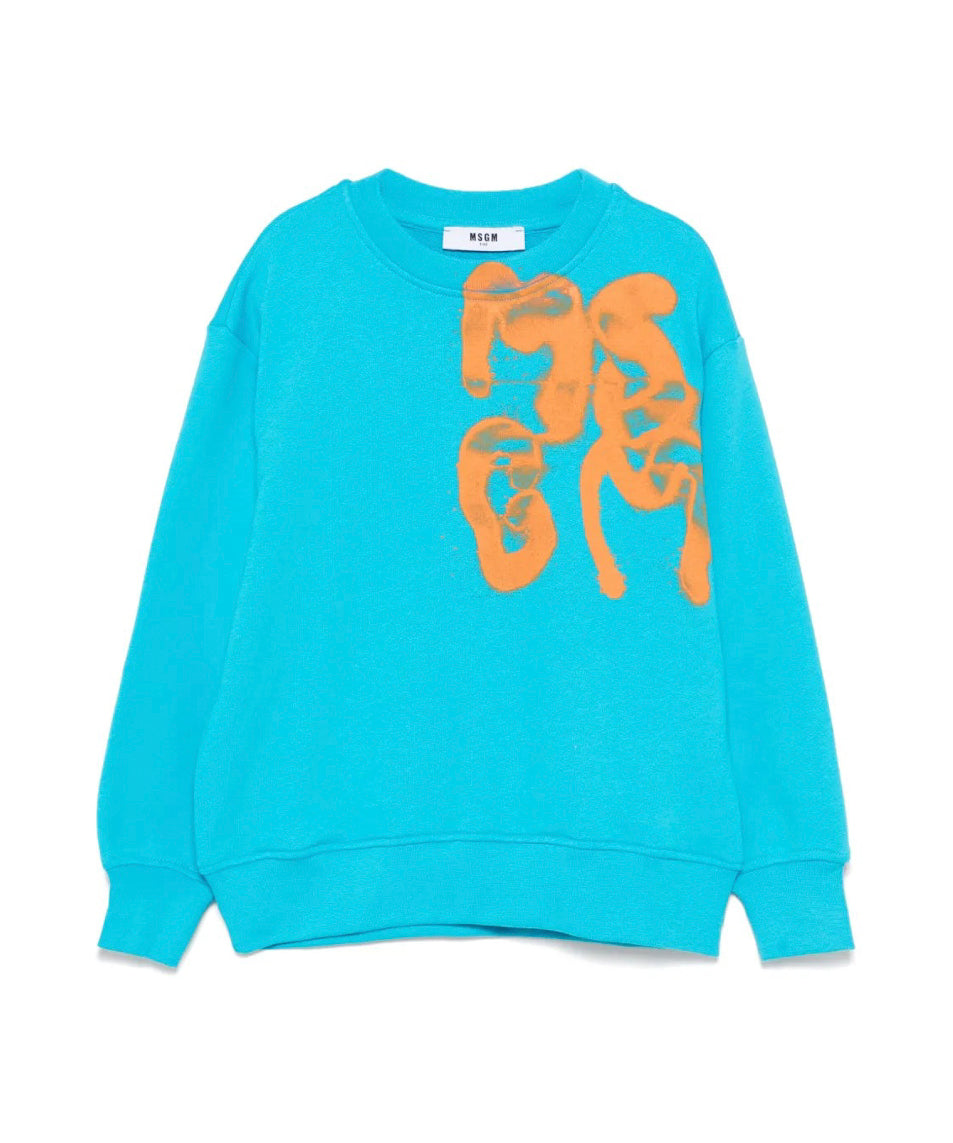 MSGM Kids Felpa Turchese con Stampa Graffiti per Bambini (fronte)