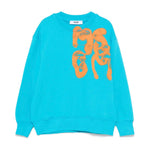 MSGM Kids Felpa Turchese con Stampa Graffiti per Bambini (fronte)