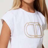 Twinset Kids White T-Shirt with Logo Embroidery for Girls