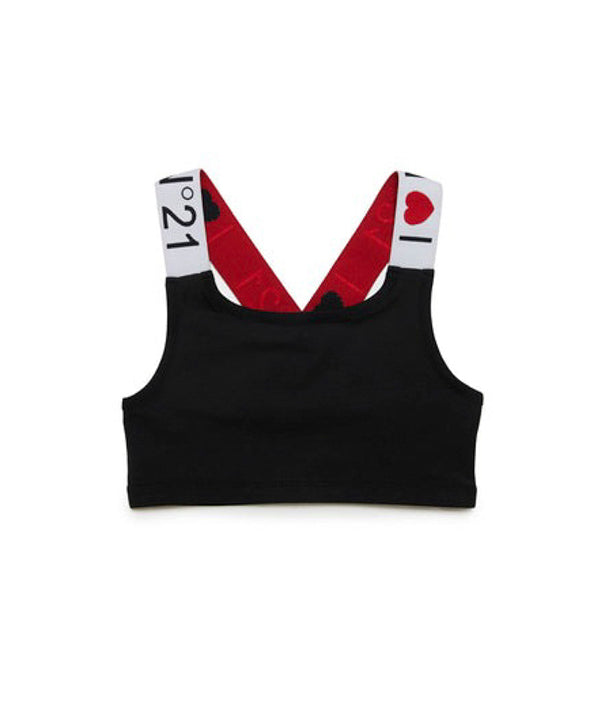 N°21 Kids Top con Spalline Logate Nero