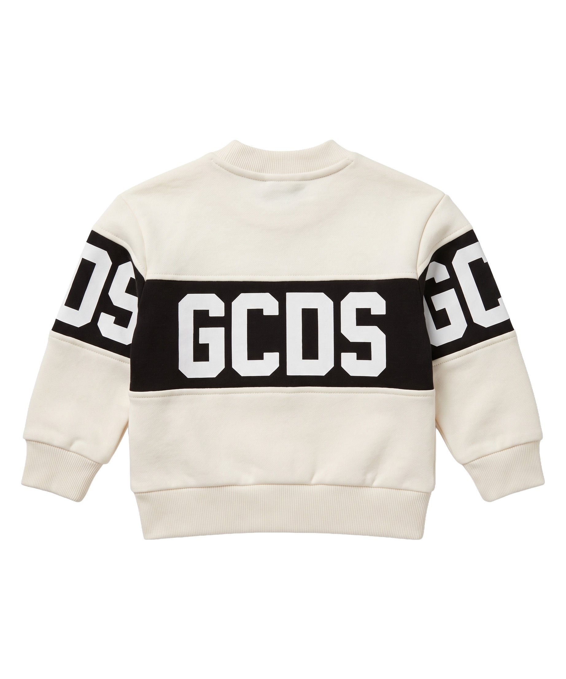 Gcds Kids Felpa Girocollo Latte con Banda Logata Nero Unisex
