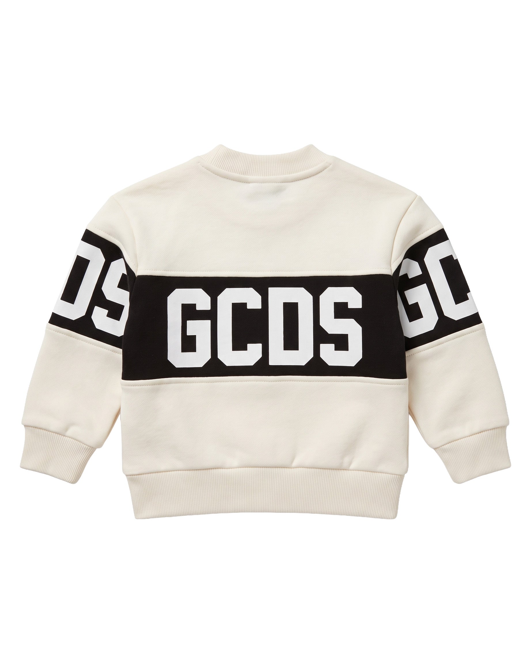 Gcds Kids Felpa Girocollo Latte con Banda Logata Nero Unisex
