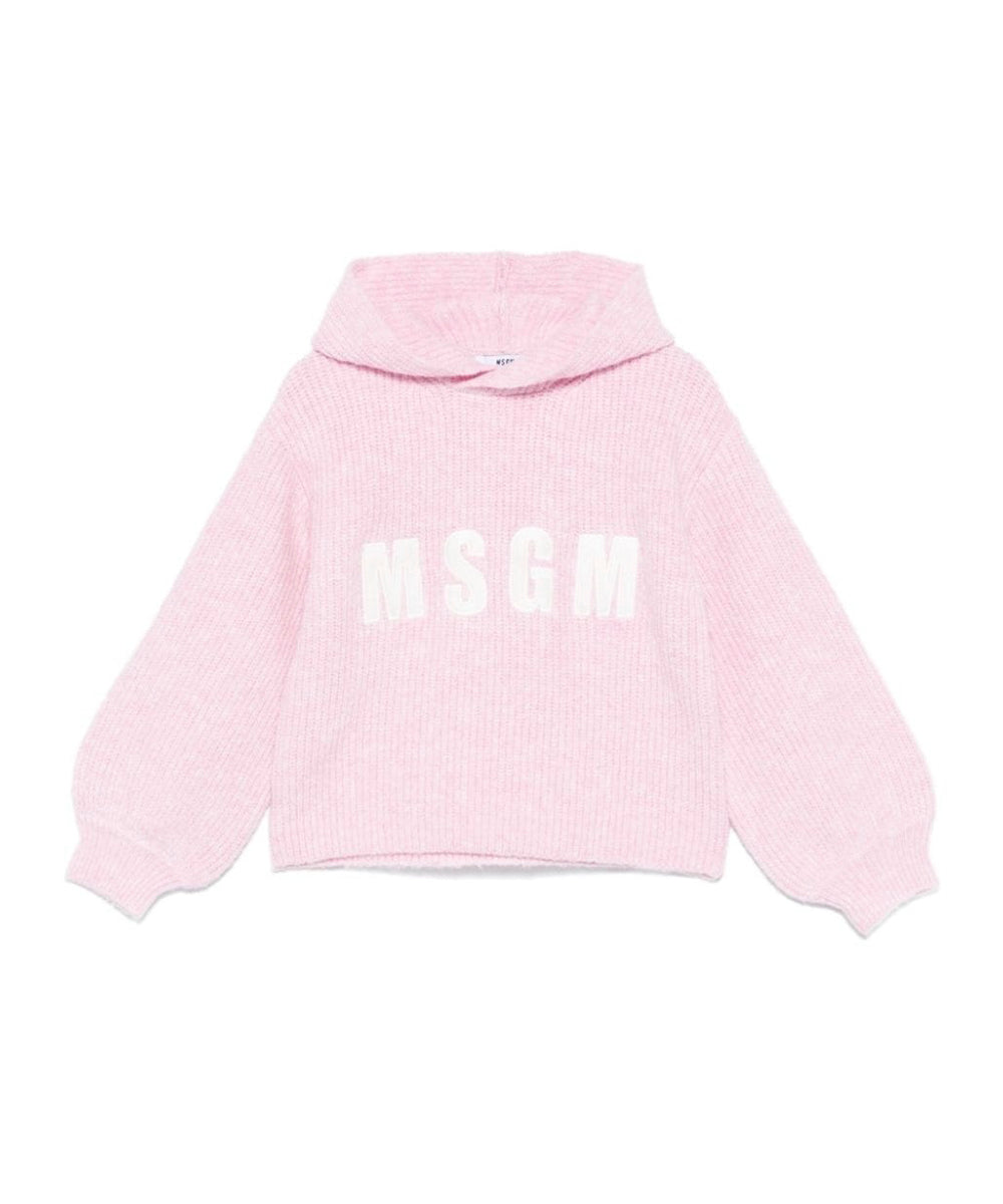 MSGM Kids Maglioncino Rosa con Cappuccio con Intarso Logo per Bambine
