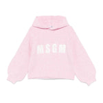 MSGM Kids Maglioncino Rosa con Cappuccio con Intarso Logo per Bambine
