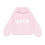 MSGM Kids Maglioncino Rosa con Cappuccio con Intarso Logo per Bambine