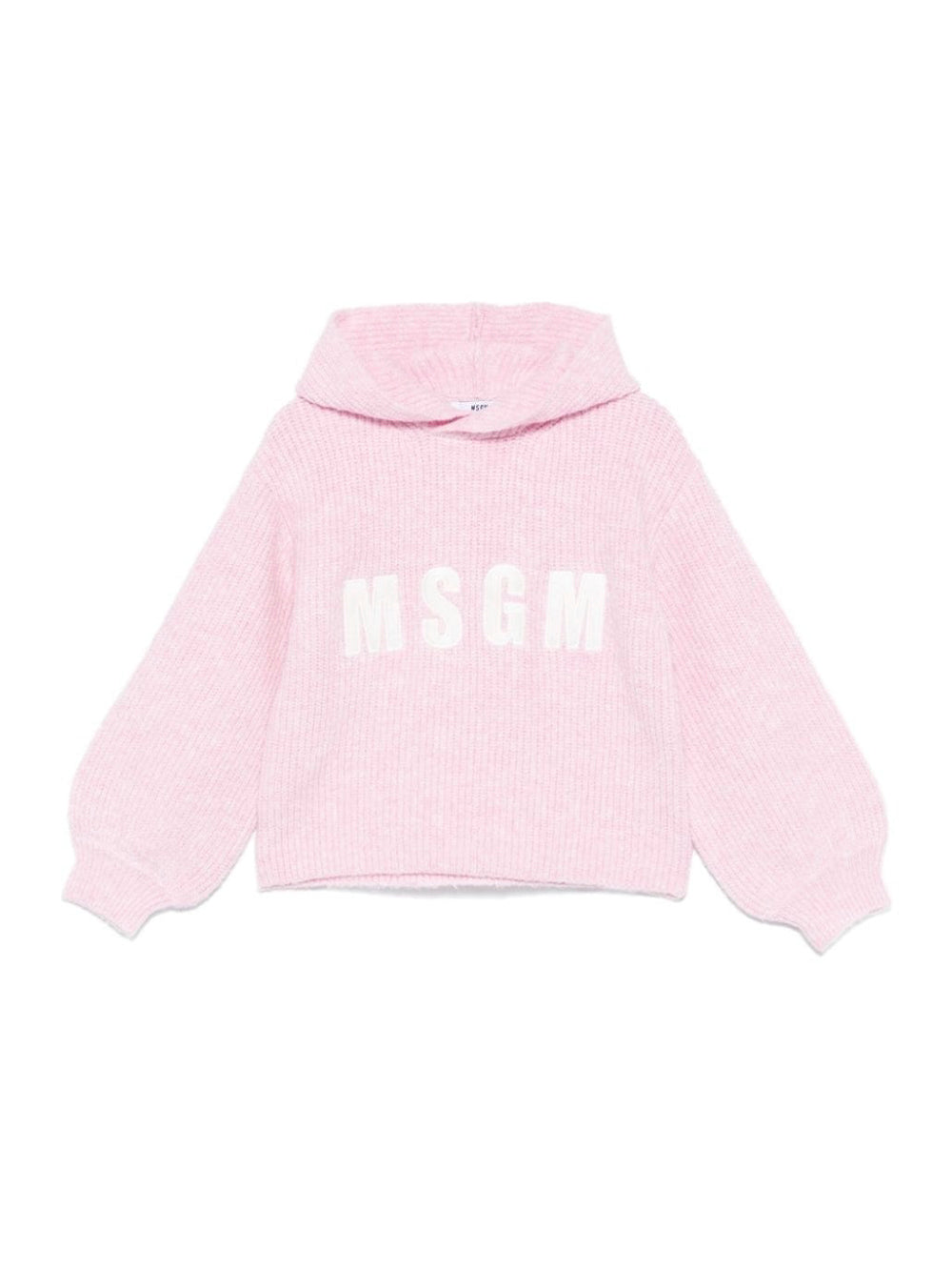 MSGM Kids Maglioncino Rosa con Cappuccio con Intarso Logo per Bambine