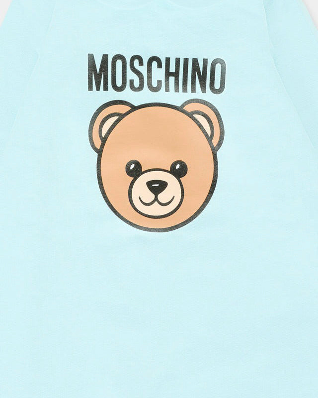 Moschino Kids Tutina Celeste con Logo Teddy per Neonati