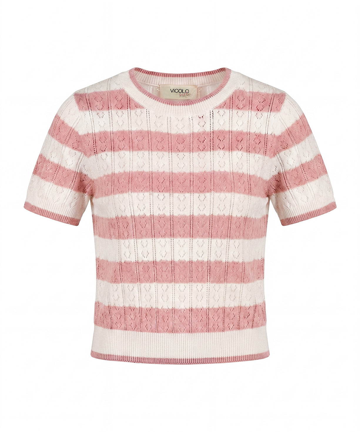 Vicolo Kids T-Shirt a Righe Bianco e Rosa in Maglia per Bambine
