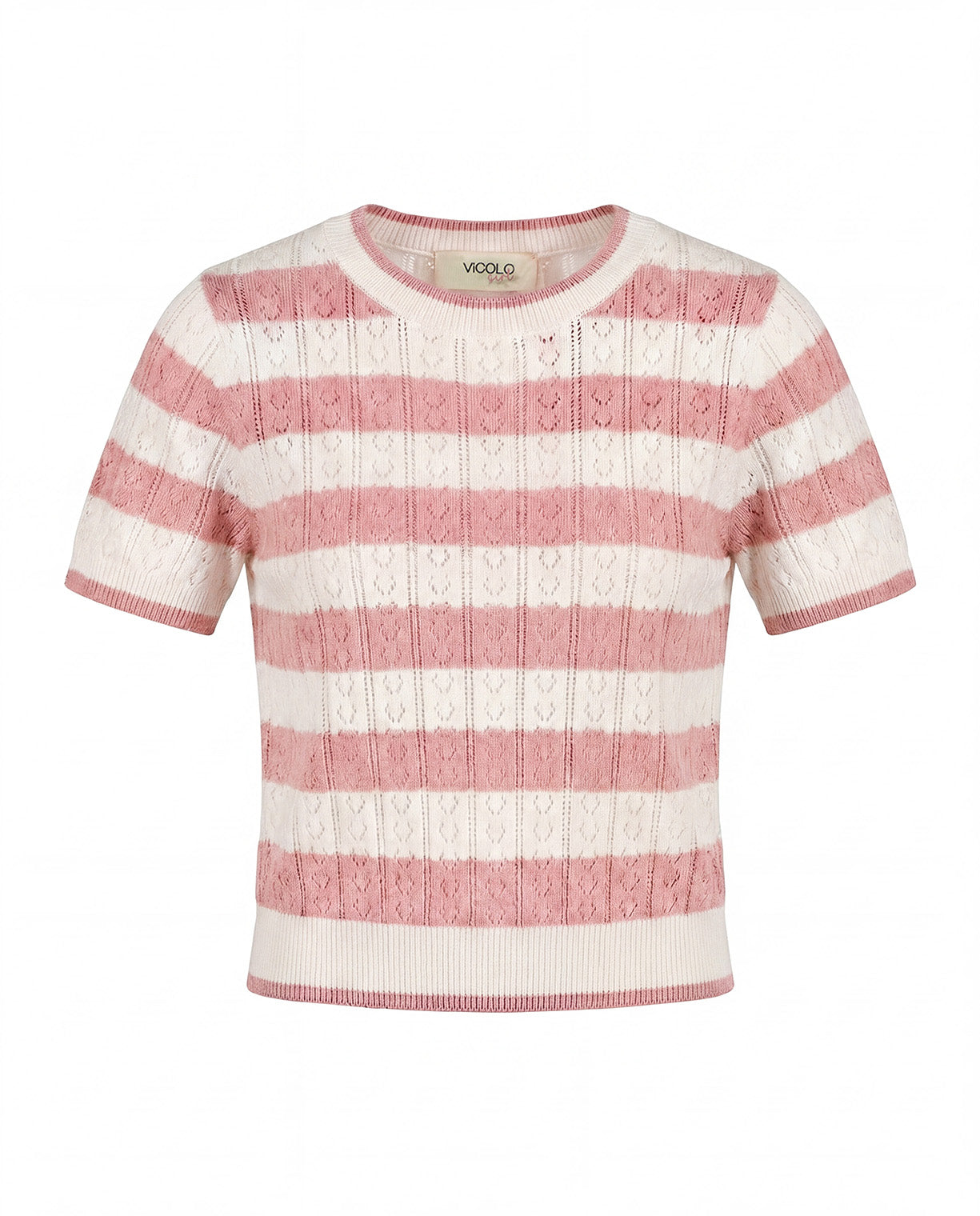 Vicolo Kids T-Shirt a Righe Bianco e Rosa in Maglia per Bambine