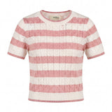 Vicolo Kids T-Shirt a Righe Bianco e Rosa in Maglia per Bambine