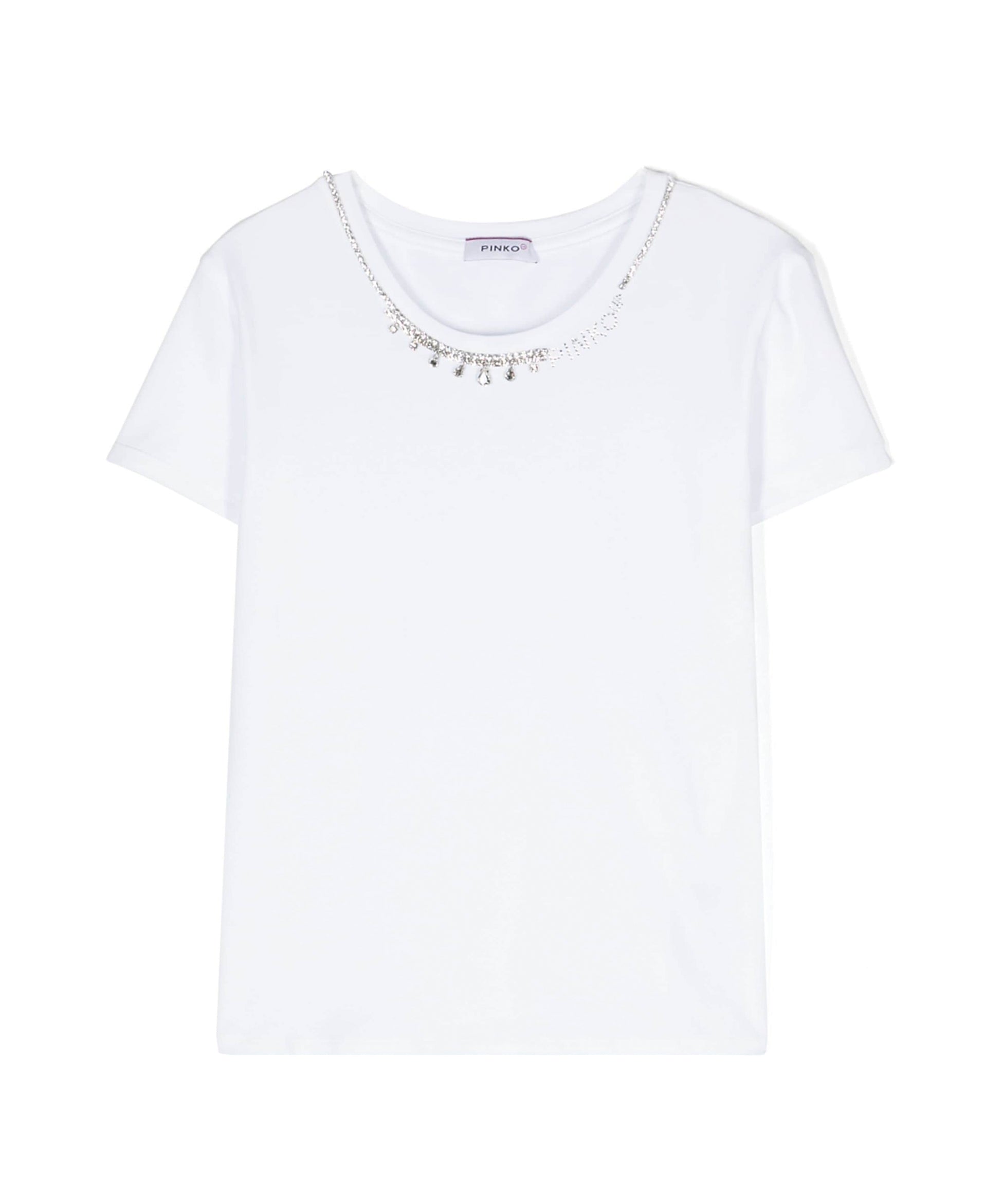 Pinko Kids T-shirt Bianca con Decorazione Cristalli 