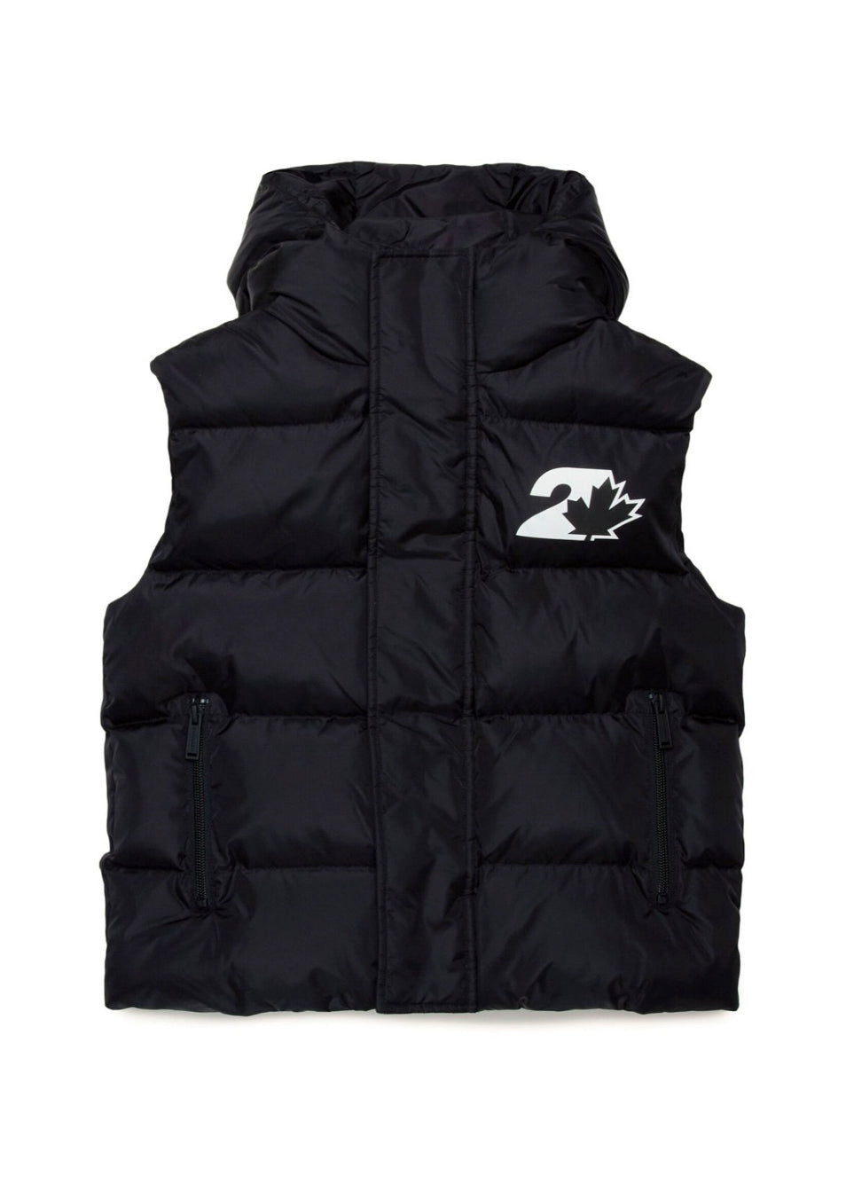 Dsquared2 Kids Giubbino Smanicato Nero con Logo Leaf per Bambini