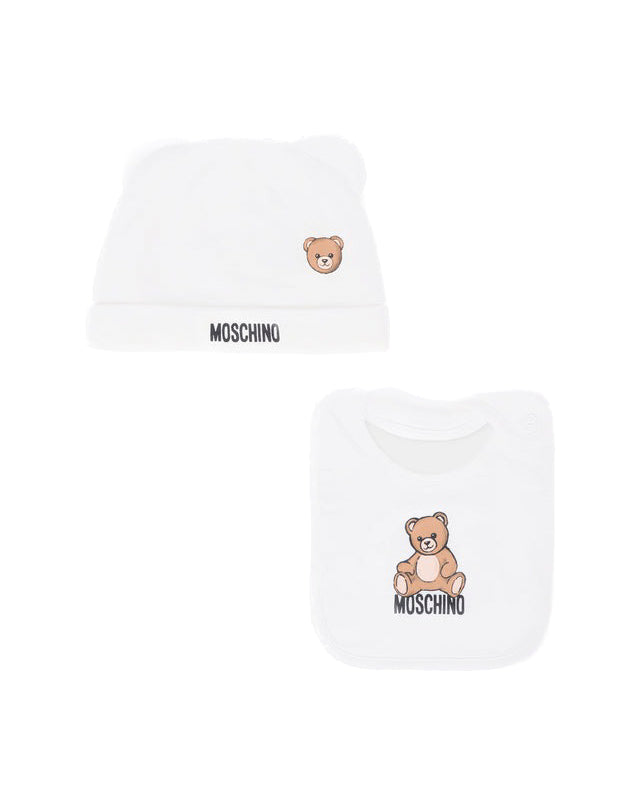 Moschino Kids Cappello con Bavetta Panna con Logo per Neonati