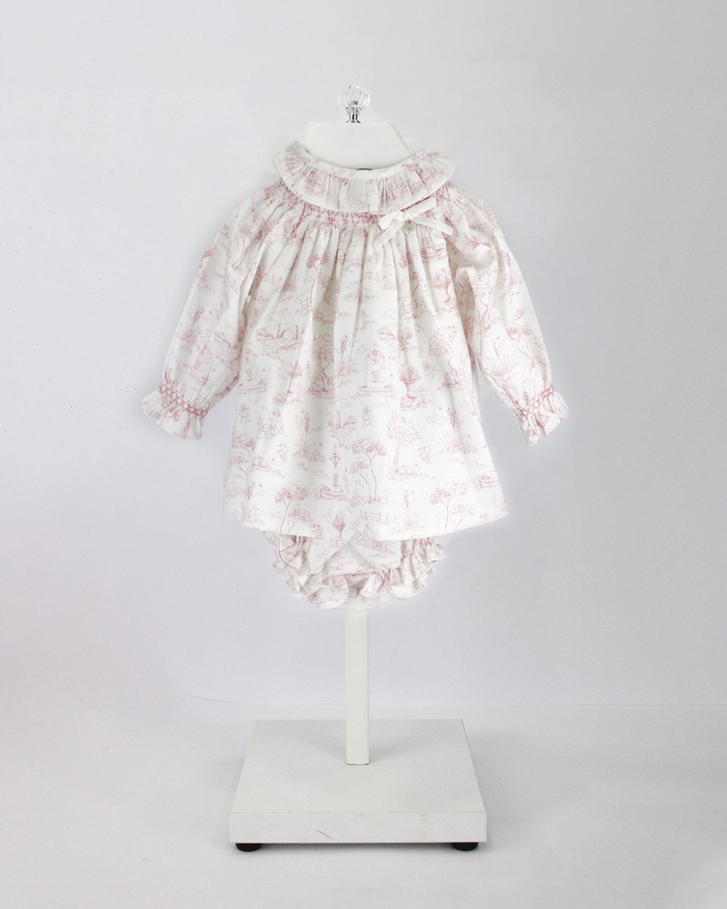 Deolinda Abito con Culotta con Bianco con Fantasia Rosa per Neonate