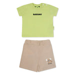 Barrow Kids T-shirt Lime con Stampa Retro con Shorts Sabbia per Neonati