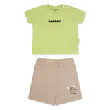 Barrow Kids T-shirt Lime con Stampa Retro con Shorts Sabbia per Neonati