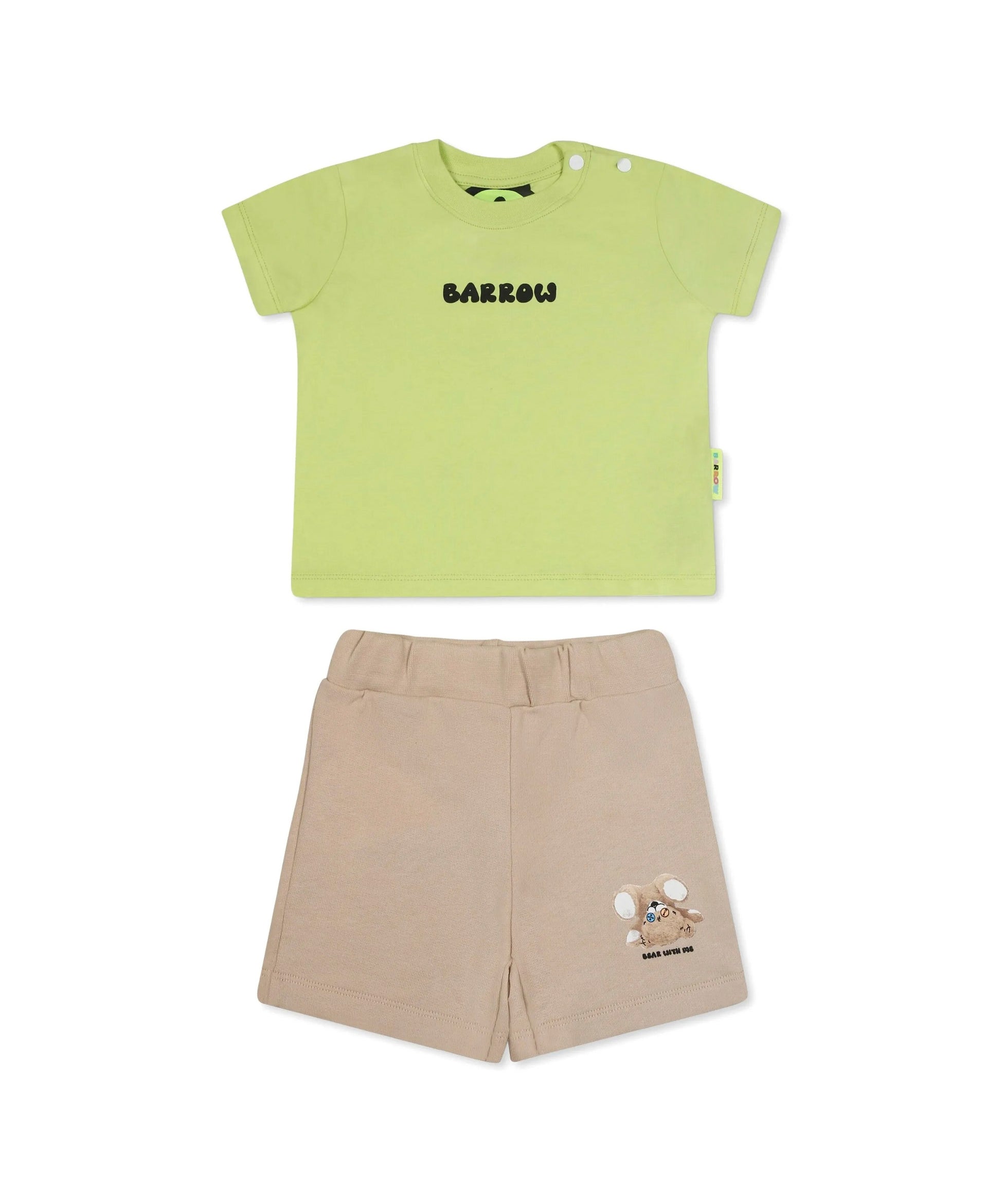 Barrow Kids T-shirt Lime con Stampa Retro con Shorts Sabbia per Neonati