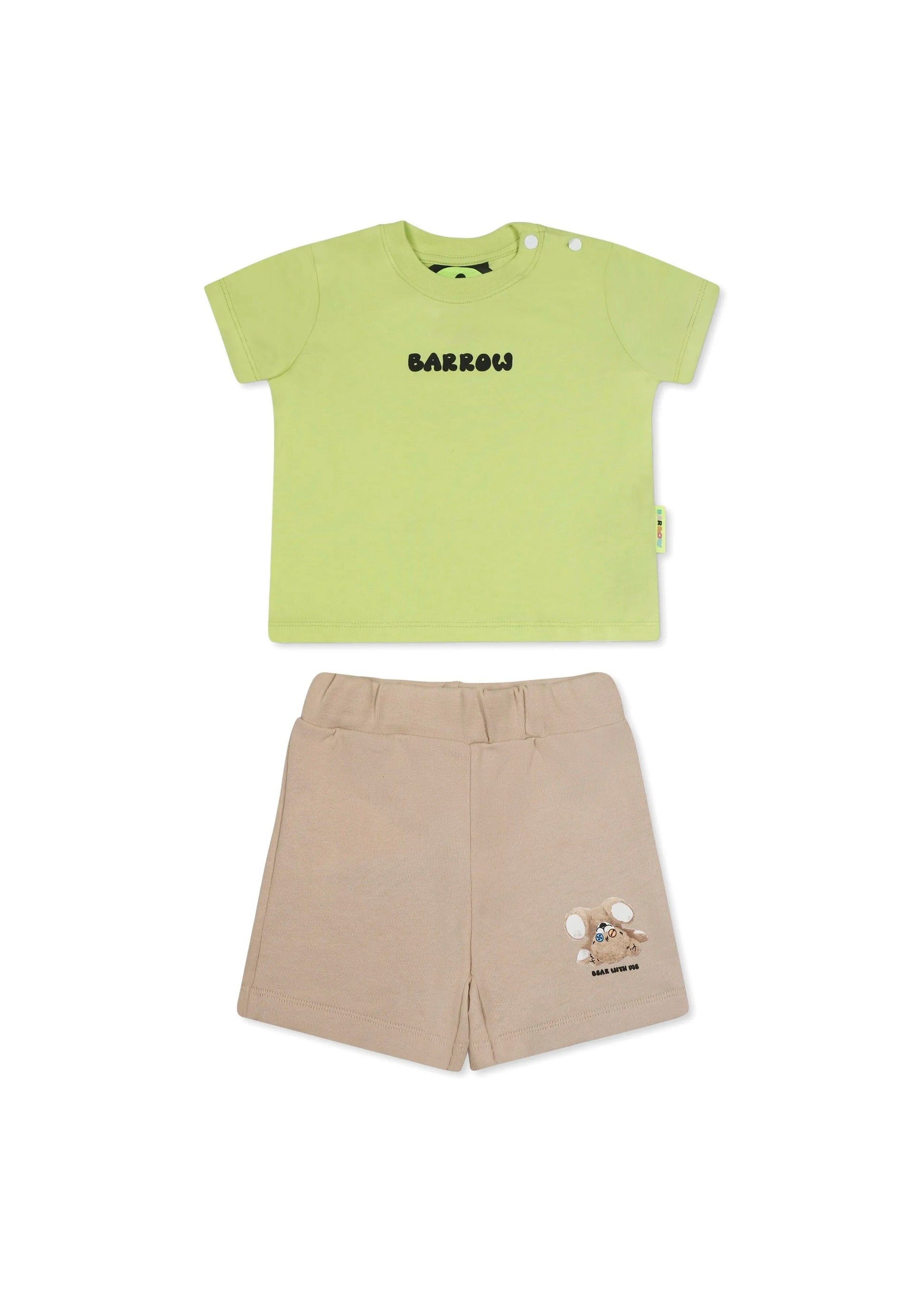 Barrow Kids T-shirt Lime con Stampa Retro con Shorts Sabbia per Neonati