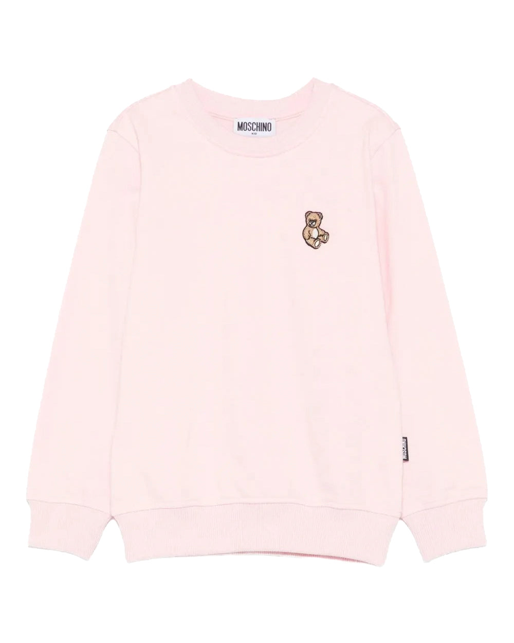 Moschino Kids Felpa Girocollo Rosa con Patch Logo per Bambine