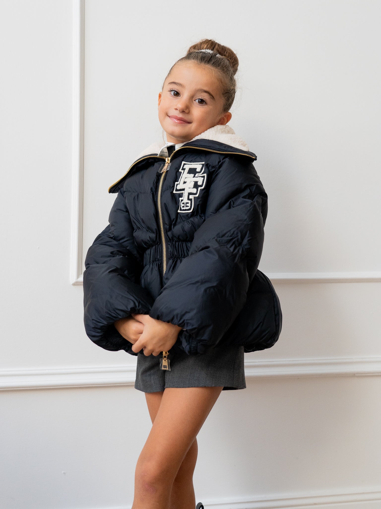 Elisabetta Franchi La Mia Bambina Piumino Nero con Patch Logo per Bambine