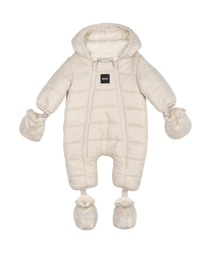 BOSS Kids Tutina Neve Beige Imbottita con Cappuccio e Muffole e Piedini Staccabili per Neonati