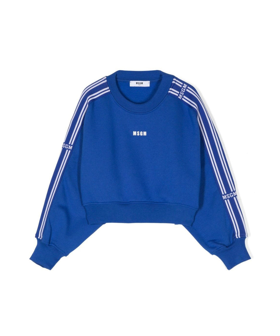 MSGM Kids Felpa Crop Royal con Logo per Bambine